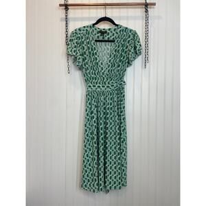 Intrigue Wrap Dress Womens Size S Green Flutter Sleeve Casual